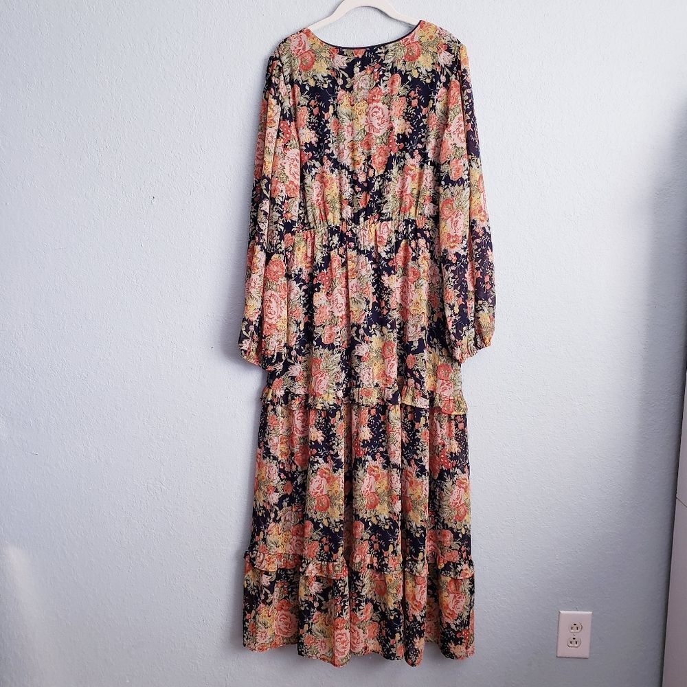 Baltic Born Bowman Navy Floral Deep V Long Sleeve Maxi Dress - Picture 5 of 5